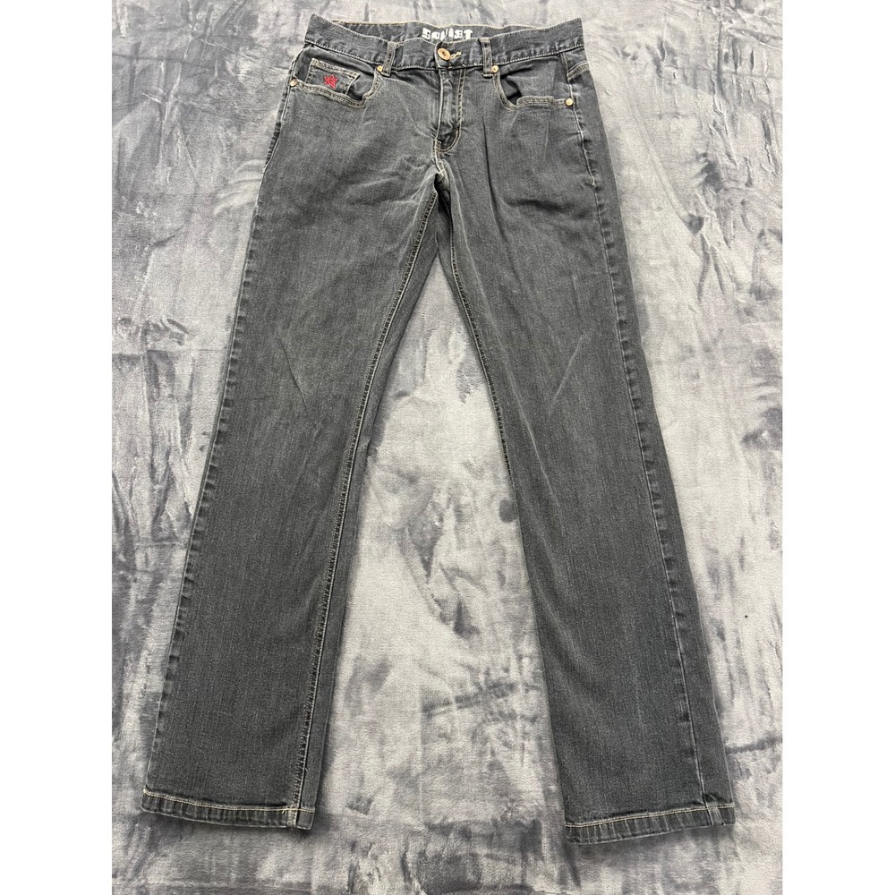 Soviet Jeans Straight Leg Mens 32 Faded Black Stretch Denim Red Star Y2K Grunge